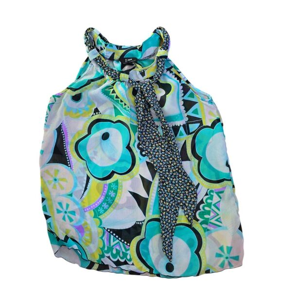 B Wear Sheer Sleeveless Floral Turquoise Black White Blouse Size Large Women's - Picture 2 of 4